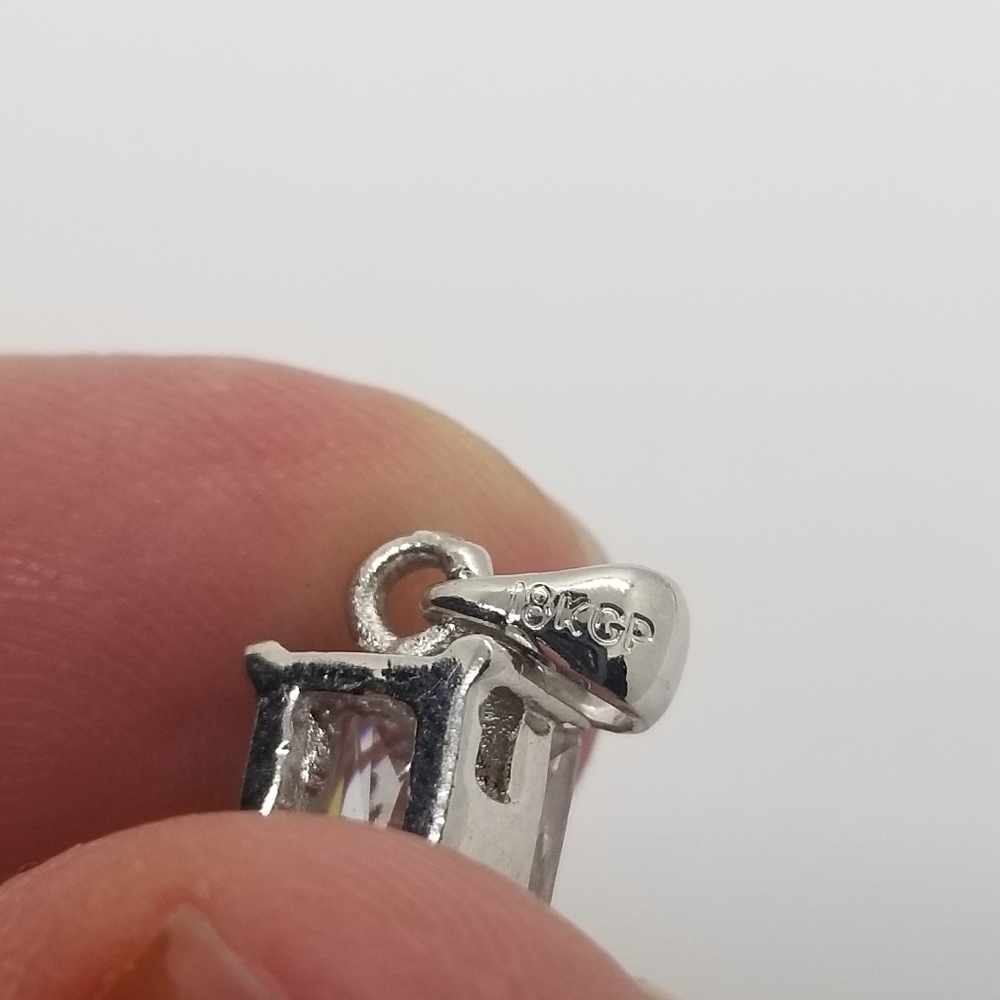 Silver Tone Pendant Clear Rectangular Crystal Wit… - image 2